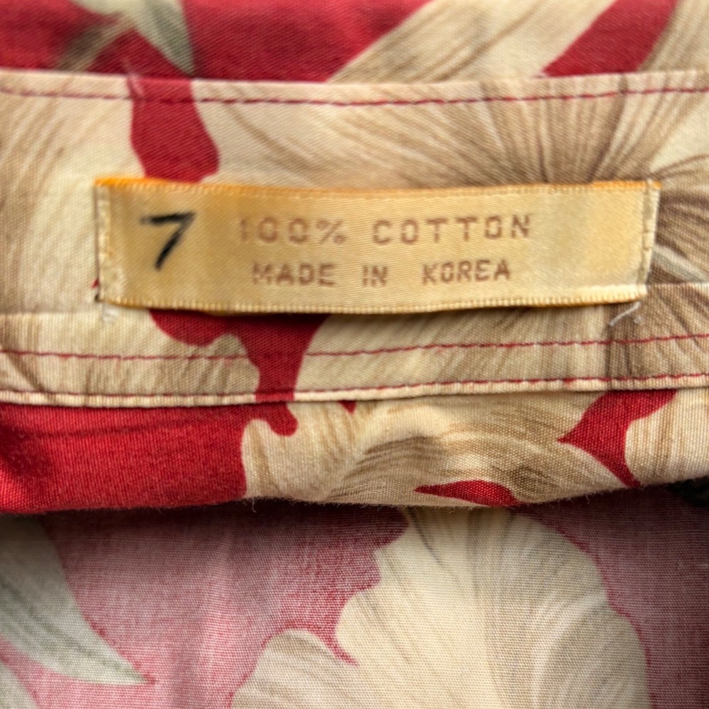 Maroon Tropical Hibiscus Palm Leaf Print Short Sleeve Button Down Shirt XXL - Picture 5 of 7